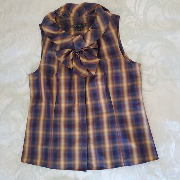 Lafayette 148 New York Sleeveless blouse, brown/navy, Size 12 - Picture 10 of 10